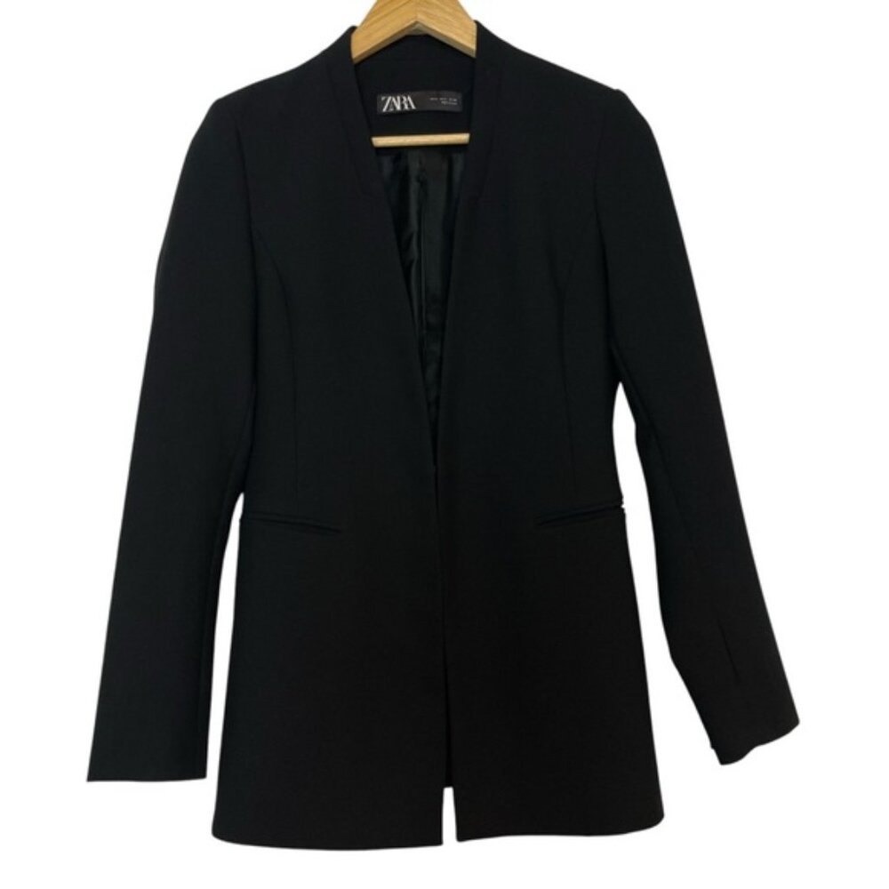 Zara Black Blazer Collarless Jacket Business Casual Office Size Small